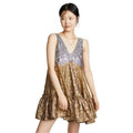 Jacquard Luxury Summer Dress Casual A-Line v Neck Ruffle Dress with Sleeveless Plus Size Natural Waistline for Autumn