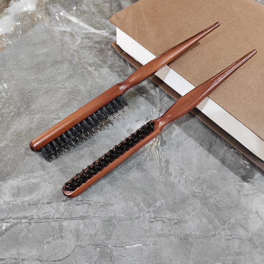 Three Rows Wooden Hair Combs with Pointed Tail Beat Makeup Curly Hair Combs in Pig Mane Style for Home Use Cleaning