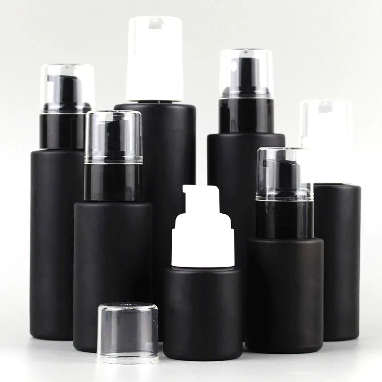 In Stock Matte Black clear Frosted Skincare Face Eye Cream Flat Shoulder Glass Lotion Bottle 40ml 60ml 80ml 120ml