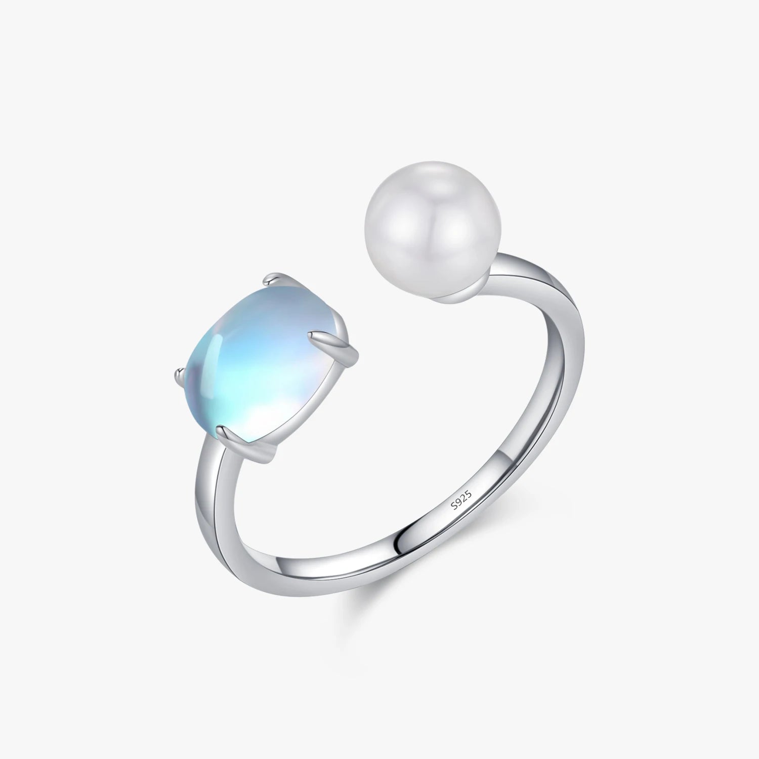925 Sterling Silver Fine Jewelry Daily Accessories Charming Elegant Moonstone Crystal Pearls Adjustable Rings for Women