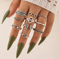 10pcs/sets Bohemian Snake Joint Ring Sets for Women Letter Star Geometry Shiny Crystal Stone Finger Ring Party Jewelry