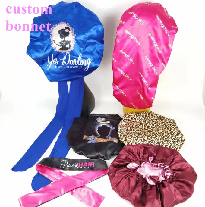 Hot Popular Luxury Designer Bonnet Sleeping Silk Satin Bonnet Double Layer Famous Brands Custom Bonnet