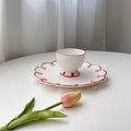 Solhui Creative Vintage Red Line Filigree Ice Cream Mugs and Dishes