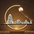 2024 Feng Shui Vintage Ornaments Indoor Water Fountain Zen Meditation Backflow Waterfall Led Light Ceramic Incense Burner