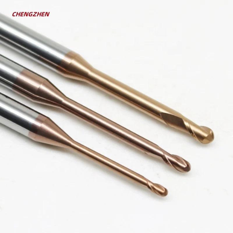 HRC55 Nano AlTiN Coated Micro Ball End Mill - Long Neck R0.3 2-Flute Carbide CNC Cutter - Deep Groove Machining RoHS