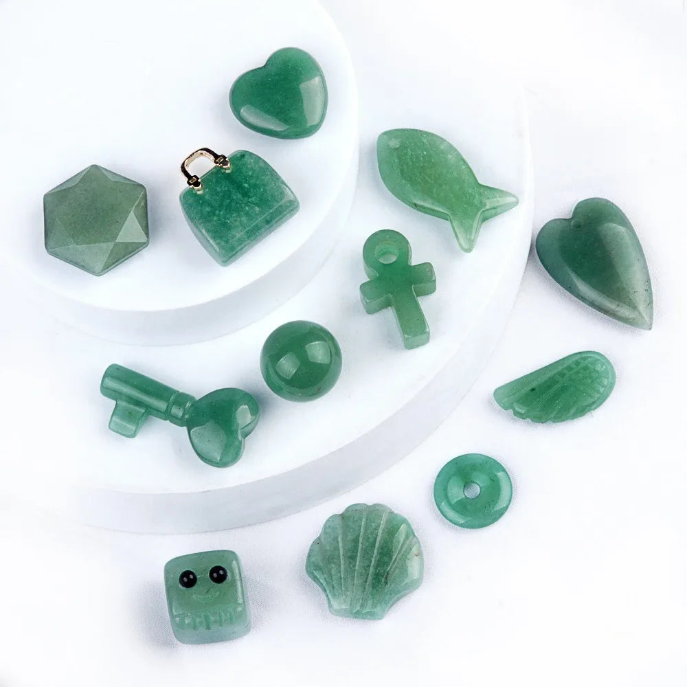 Summer Fish Shell Heart Cross Key Donut Wing Natural Stone Green Aventurine Jade Pendant for Necklace DIY Jewelry Making