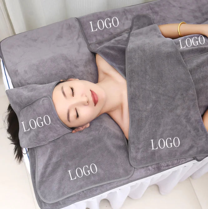 Thicken and Soft Salon Microfiber Bath / Head / Bed/ Pillow Towel/ Chest Towel 5 Pcs Set for Beauty Salon