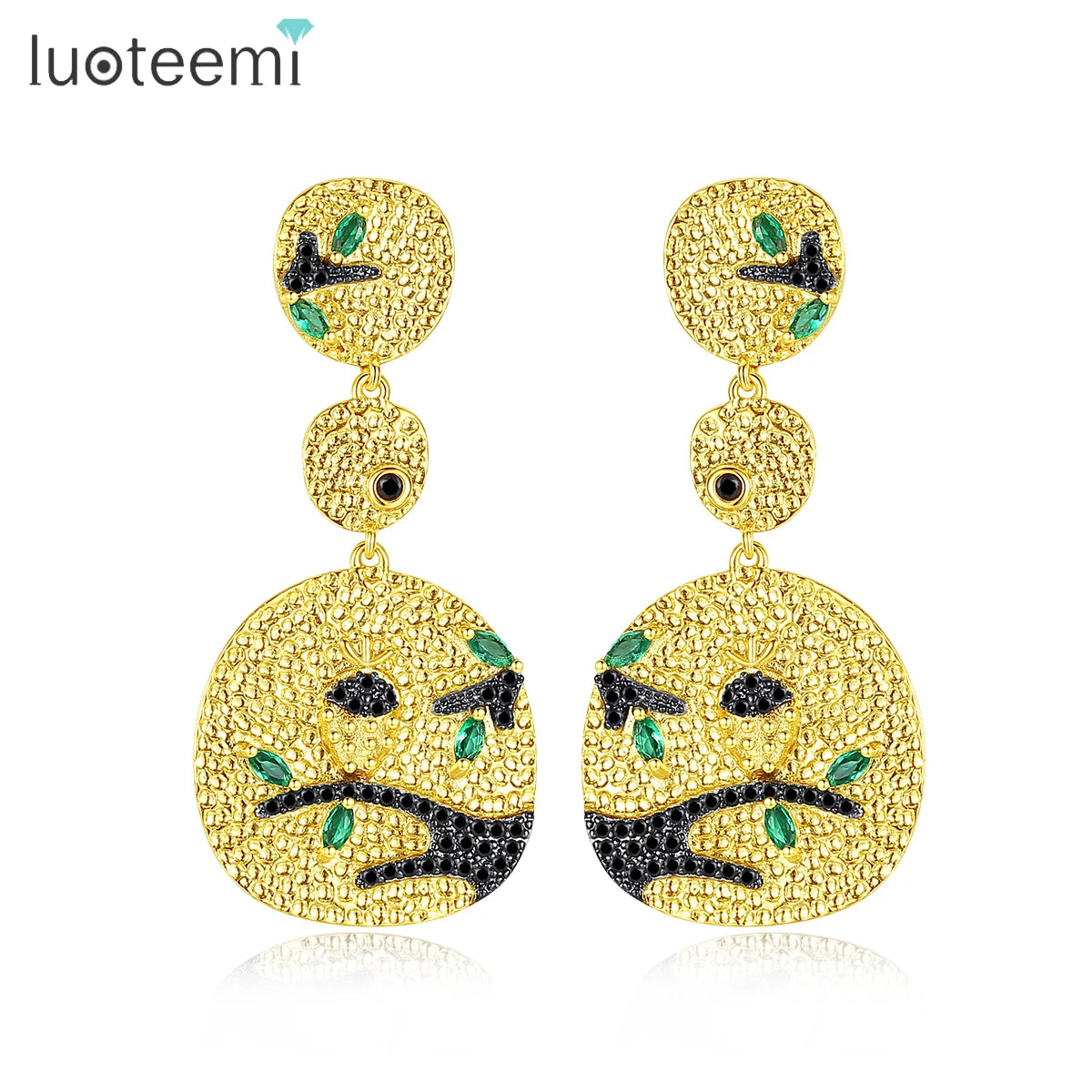 LUOTEEMI Exaggerated Big Round Atmospheric Earrings Boho18k Gold Plated Women Stud Drop Round Earrings
