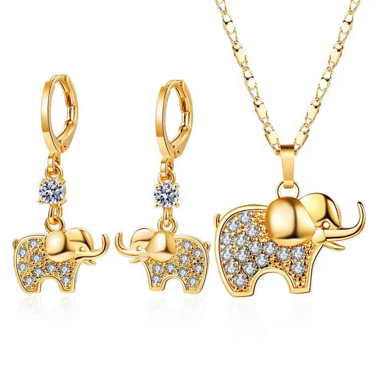 Cute Animal Collection  Fashion Trend Elephant 18k Gold Plated Cubic Zirconia Woman Jewelry Kids Sets