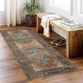 Brick Red Color 2x6 Runner Rugs Machine Washable Low Pile Wear Resistance Soft Print Vintage Retro Style Home Entryway Corridor