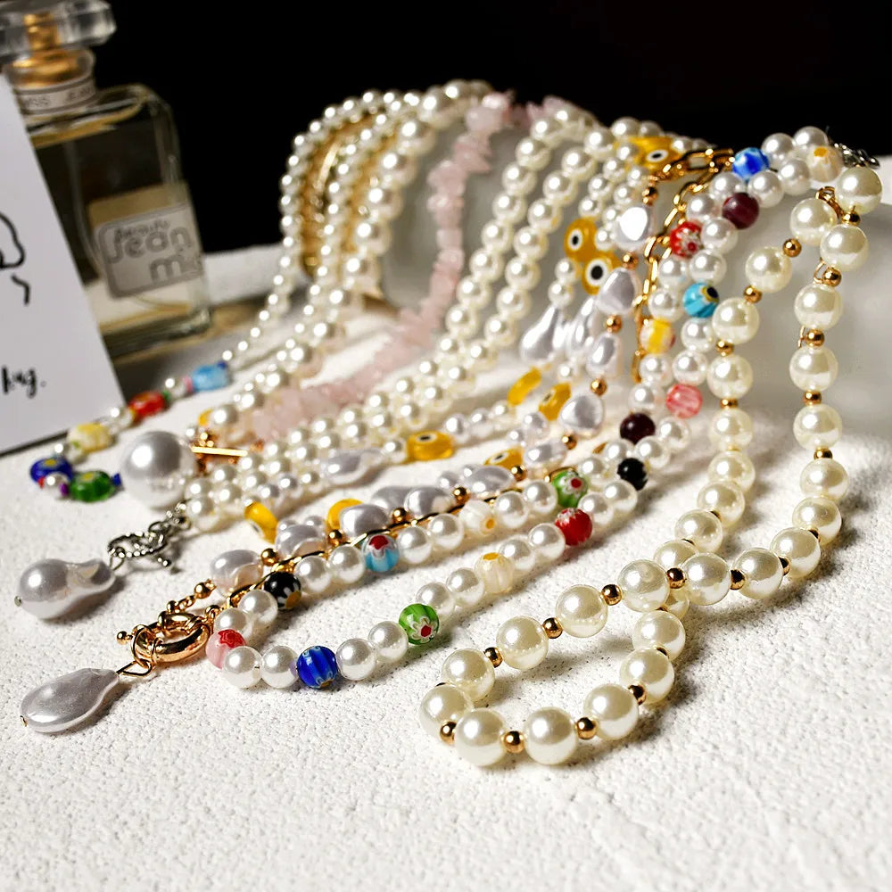 Fashion Handmade Colorful Flower Beaded Customized Pearl Choker Necklace Kolye Jewelry for Woman