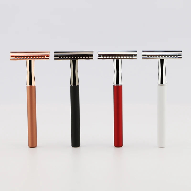 Double Edge Safety Razor Long Handle Brass Blade Replaceable Razors for Men Shaving Classic Razor Reusable Metal Manual