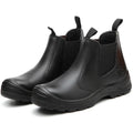Fashion Black Leather Waterproof Oil Resistant Winter Outdoor No Lace Work Boots Casual Steel Toe Safety Shoes Women Men