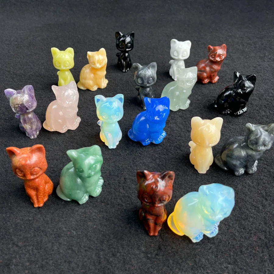 6cm Various Stone Animal Hand Carved Figurine Crystal Cat Carving for Home Decor Gift Decorative