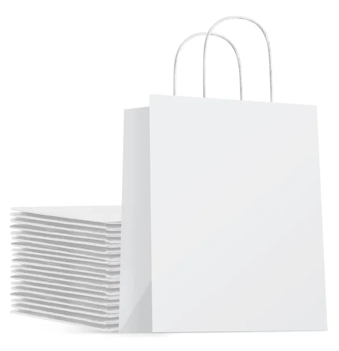 8x4.25x10.5 InchesWhite Kraft Paper Gift Bags Shopping Bag with Handles Craft Retail Bulk 100% Recyclable