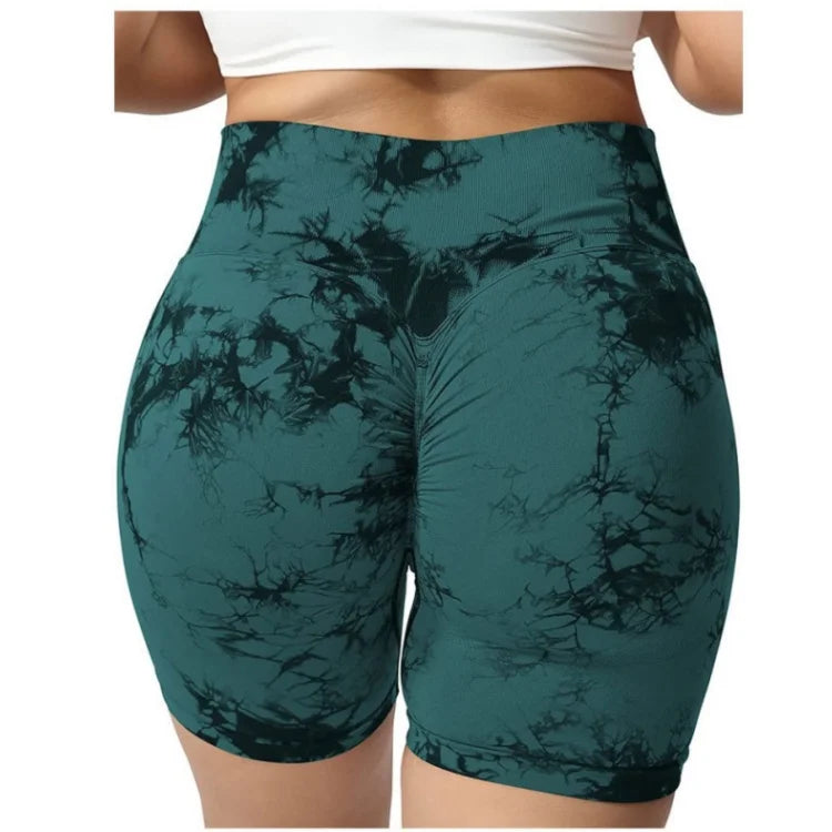 Lanyu Custom High Waist Peach Butt Workout Shorts Quick Dry Seamless Fitness Biker Yoga Leggings Tie Dye Colors Elastic Waist