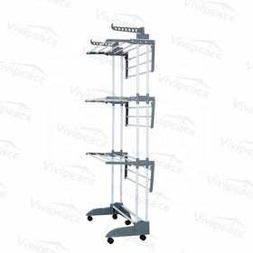 2021 New Product 3 Tier Rolling Dryer Clothes HangerCollapsible Garment Laundry Rack with Foldable Wings and Casters