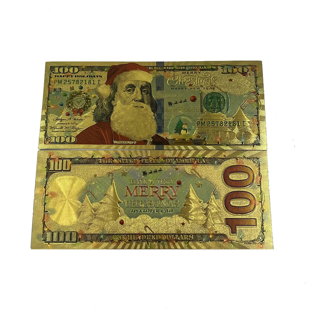 Wholesale Festival Souvenir Gift Merry Christmas America Gold Foil Plated Banknote for Christmas gifts