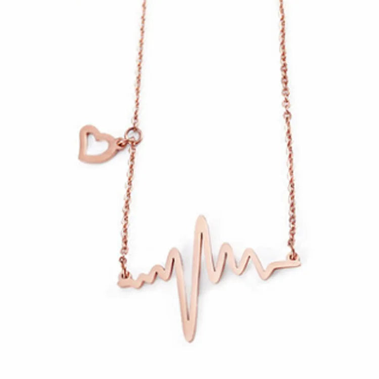 Nabest Stainless Steel Electrocardiogram Pendant Necklace Tarnish-Free Women's Trendy Heartbeat Chokers Clavicle Heart