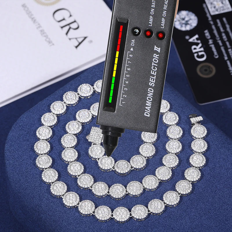New Design Unisex Gra Certificate Hip Hop 9mm 925 Solid Silver Flawless D Moissanite Diamond Cluster Tennis Necklace