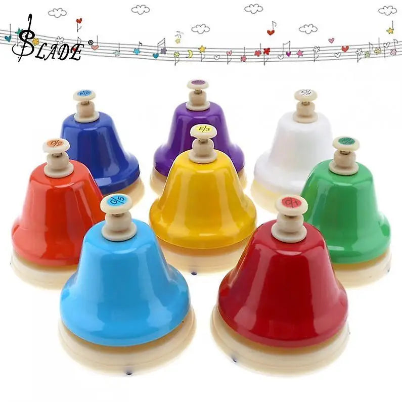 8 Tone Colorful Percussion Hand Bell Musical Instrument toy for Kids Hand Bells Rattle Desk Bell Price
