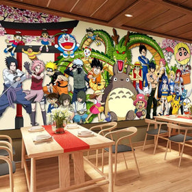 Japanese Food Ramen Sushi Shop Restaurant Decoration Wallpaper Floral Waterproof Comic Wallpaper Animation Theme for Hotels