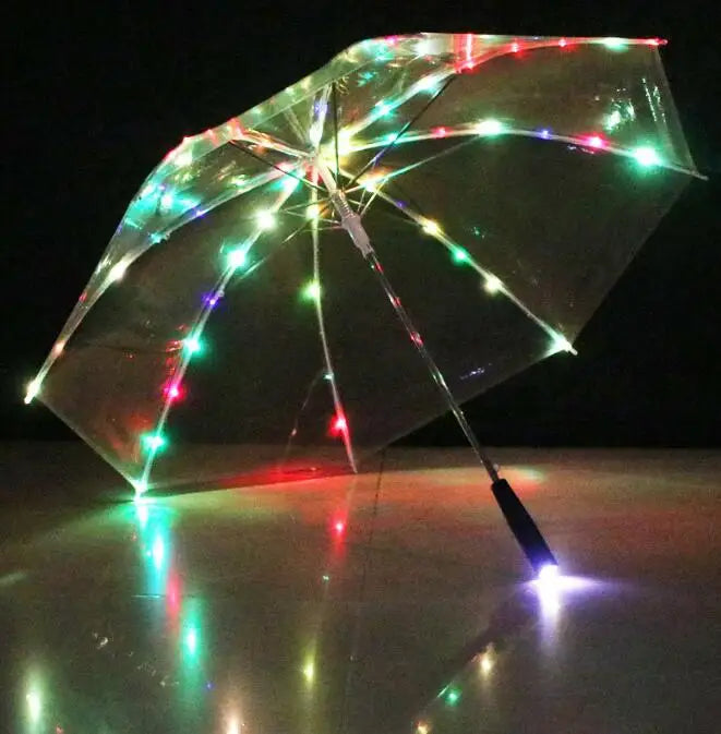 Wholesale 8 Ribs Manual Adults Colorful Flashlight Offset Umbrella clear with Solar Led Lights
