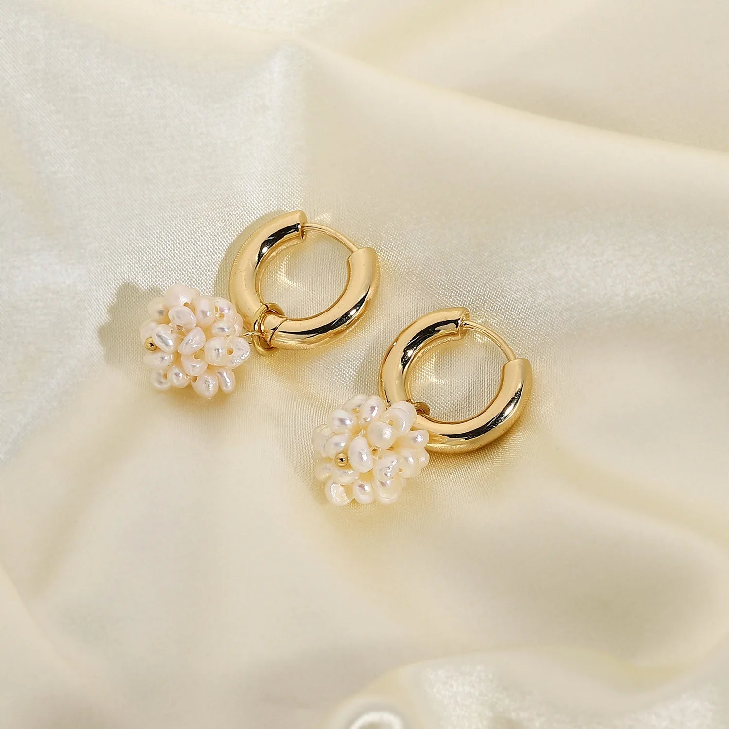 Fashion Ins French Style Irregular Freshwater Pearl Earring 18k Gold Hoop Clip Pearl Drop Earring