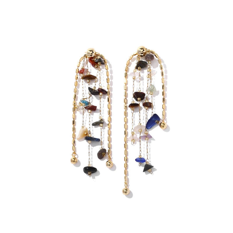 Exaggerated Tassel Earrings Gold Plated Luxury Earrings INS Trendy Colored Stone Earrings for Women