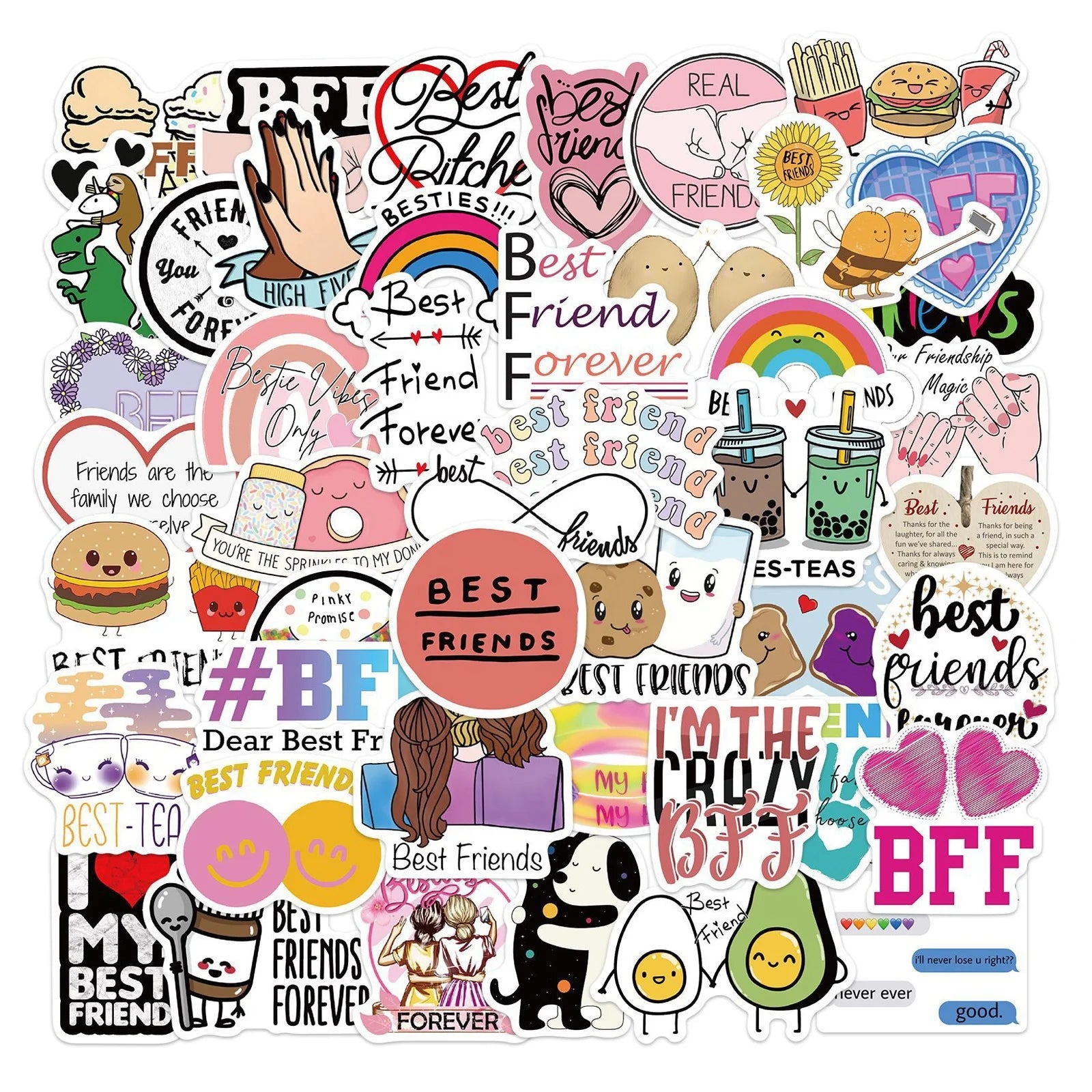 50Pcs Friendship Best Friend Love Fresh Sticker for Skateboard Luggage Laptop Bottles Fridge Promotion Gifts Stickers