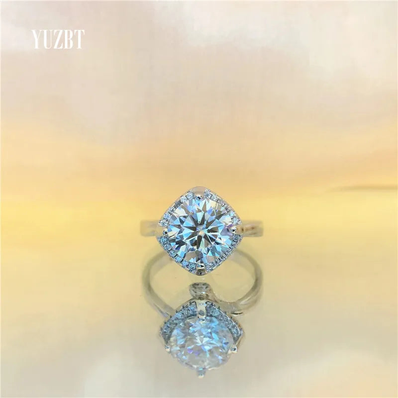 Silver 925 Original Brilliant Cut 3 Carat Diamond Test Past D Color Moissanite Cushion Square Ring Women Wedding  Fine Jewelry