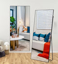 Beauty Full Length Mirror Hanging Standing or Leaning Bedroom Floor Mirror Wall-Mounted Mirror With Alloy Frame 65" X 22" Black