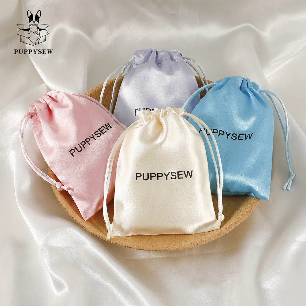 PUPPYSEW Custom Brown Satin Jewelry BagPersonalized Drawstring Dust Bag Hair Shoes Dust Cloth Cosmetic Drawstring Bag With logo