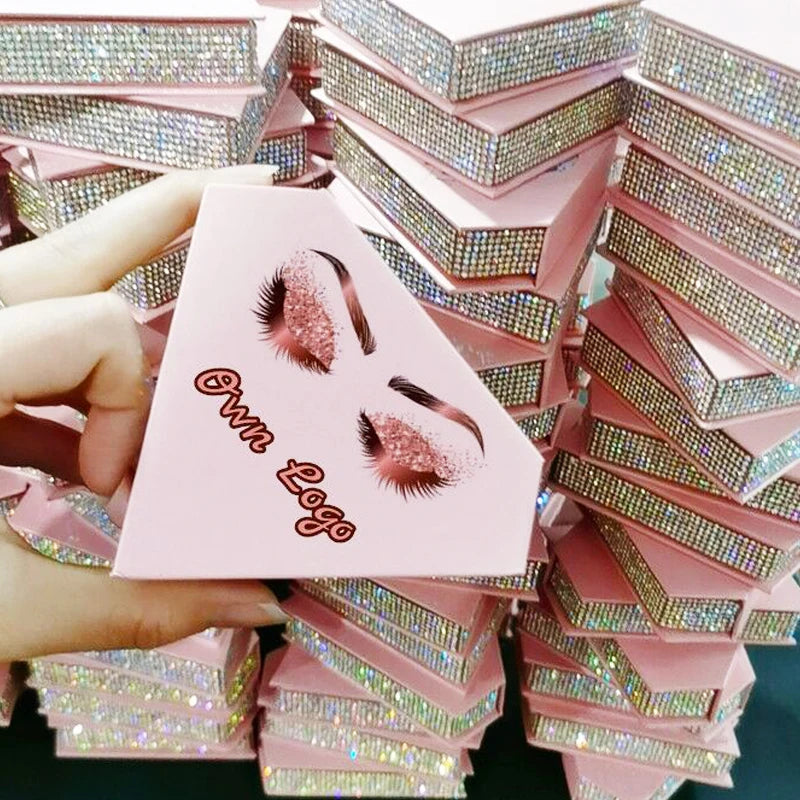 Bling Rhinestone Your Own logo Eyelash Packaging Box Private Label Diamond Empty Eyelashes Cases for Lashes