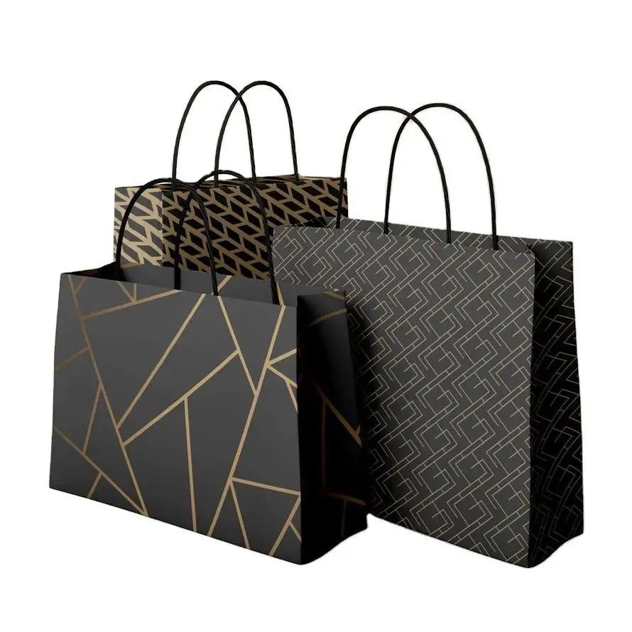 Durable Brown Reusable Shopping Bags Custom Kraft With Your Own logo Small Handles Gift Handle Black Jewellery Paper