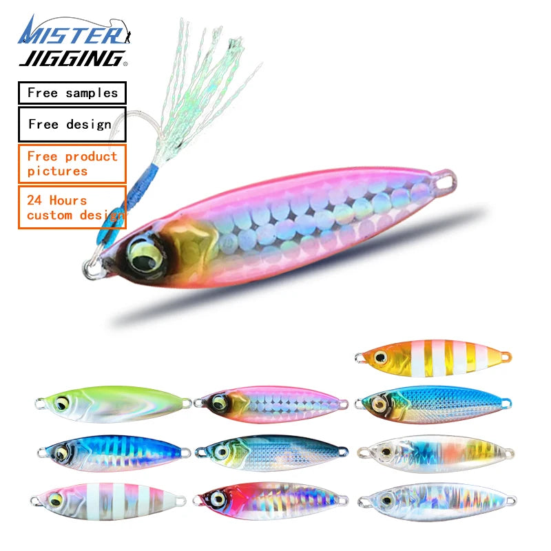 MISTER JIGGING Top Quality OEM 7g 15g Metal Jig Fishing Lure Manufacturing Shore Long Cast Saltwater Lead Jigging Fishing Lure