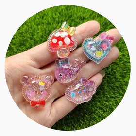 Assorted Glitter Flatback Resin Cabochons Mini Mushroom Love Heart Bear Head Cloud Whale Crafts for Jewelry Making Supplier
