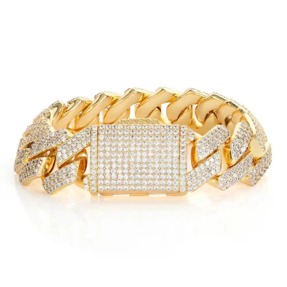 Bling Iced 18mm Diamond Curb Cuban Link Bracelet for Men Gold Plated Brass Zircon Main Thick Big Chunky Geometric Design Gift