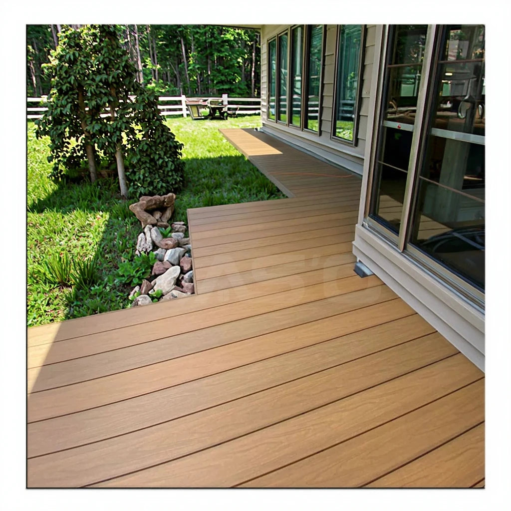 Walnut and Maple Wood Plastic Composite 18mm Outdoor Garden WPC Decking Floor With Wood Grain Surface Treatment