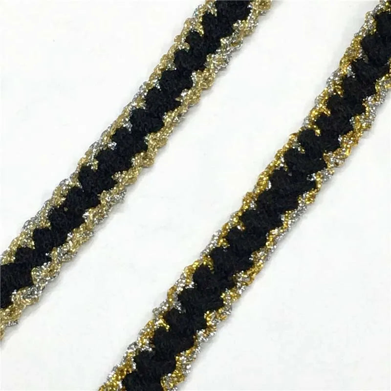2cm Diy Garment Accessory Sewing Lace Ribbon Hat Ethnic Handmade Polyester Metallic Gold Black Braided Textile Webbing Trimming