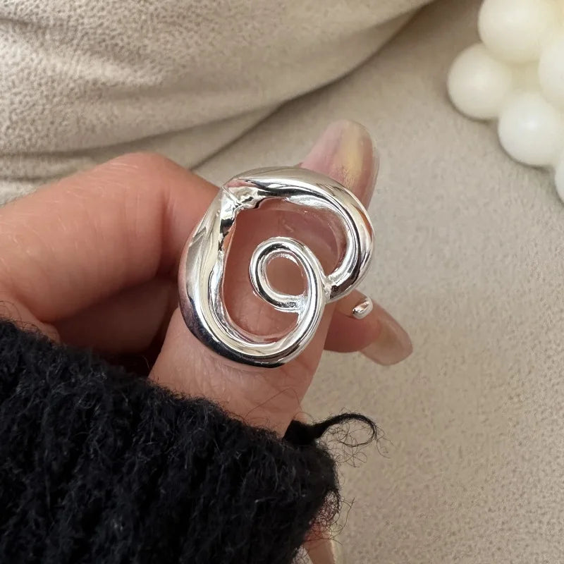 Hot Sale 100% 925 Sterling Silver Hollow Big Heart Shape Chunky Ring for Women Party Jewelry