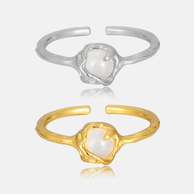 FUAMAY Sterling Silver 925 Jewellery Rings Adjustable Thin White Agate Stone Ring for Women