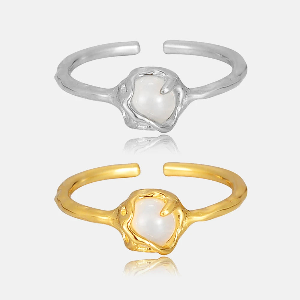 FUAMAY Sterling Silver 925 Jewellery Rings Adjustable Thin White Agate Stone Ring for Women