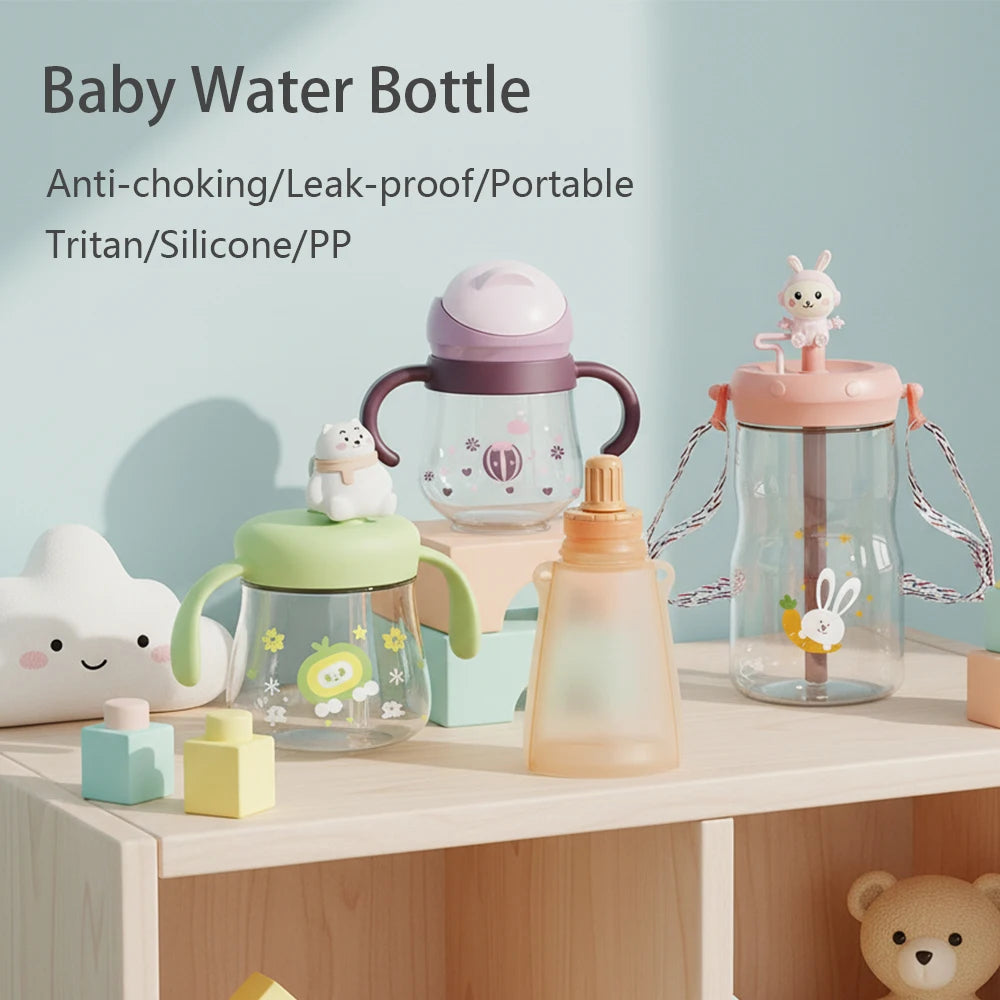 Custom Cute Tritan BPA Free Eco-Friendly Durable Kids Water Bottles with Straw Camping Set 120ml-450ml