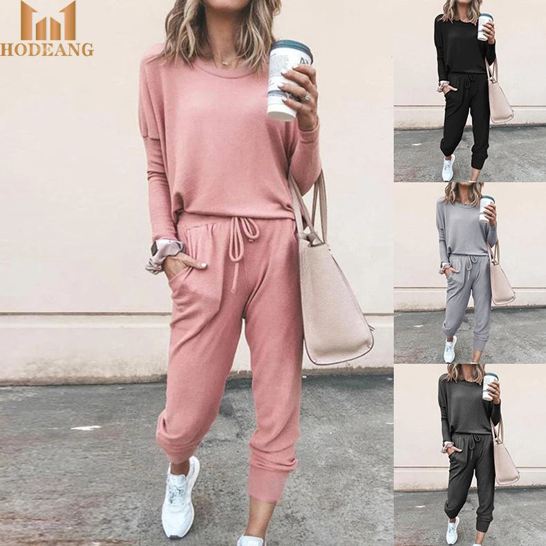 Spring Casual 2 Piece Set Women's Elegant Pants Outfits Korean Sport Suit Jogger Cotton Tracksuit