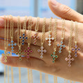 2025 Fashion Cross Birthstone Zircon Charm Necklace 18K Gold Plated Brass Necklace Religious Necklace for Women Girls