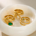 NEW BOHO ARTIST WAVE SNAKE DROP GREEN ZIRCON BIKINI RING Dazan Summer 18k PVD Gold Plated Stainless Steel SUSTAINABLE JEWELRY