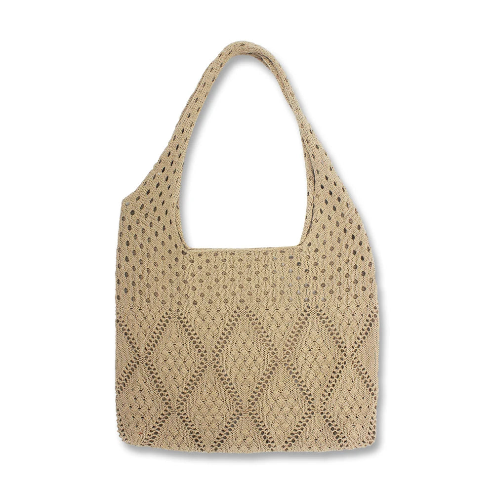 Women's Vintage Style Knitted Hobo Tote Bag Open Casual Shoulder Bag Two Fashionable Mesh Beach Handbag for Summer Shopping