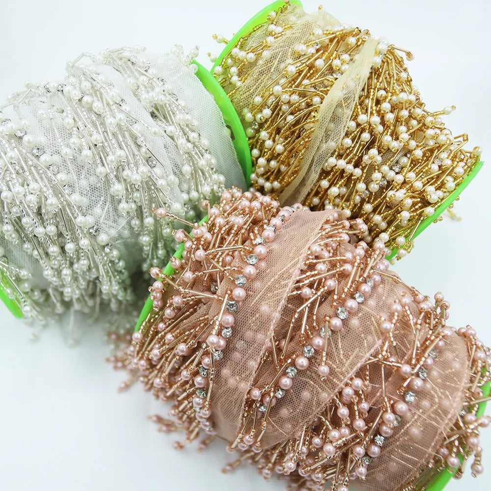 G014 Beaded Diamond Mesh Costume Dance Skirt Beaded Fringe Tassel Ribbon Handmade Bead Lace
