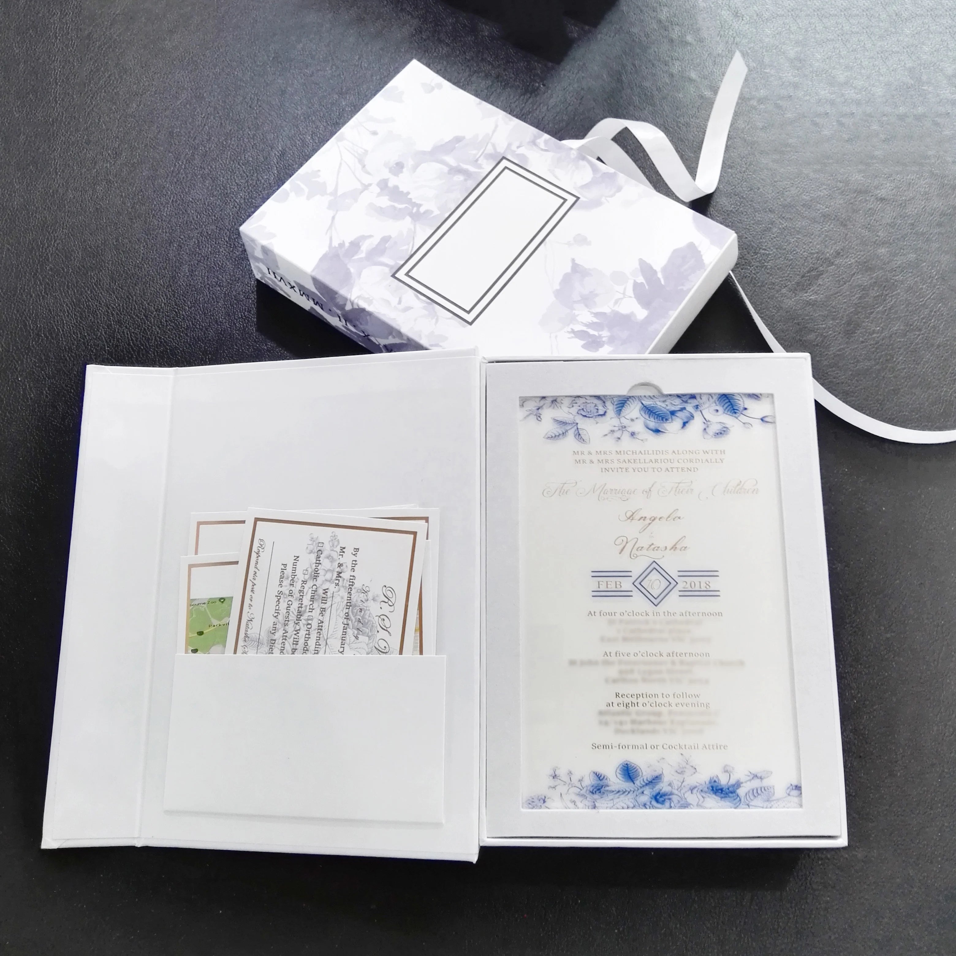 Book-shaped Drawer Wedding Acrylic Invitation Cards with RSVP Cards and Drawer Envelope